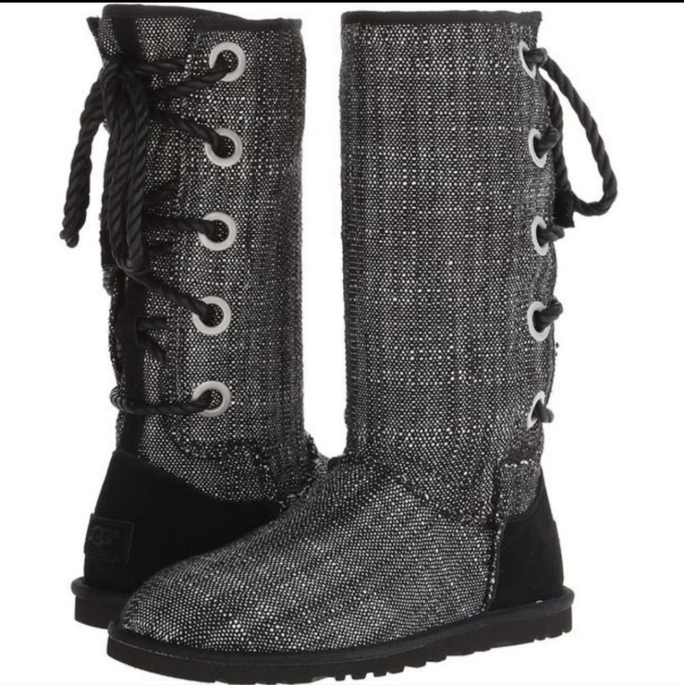 Ugg Canvas Woven Lace Up Boots Designer Slip On 2822